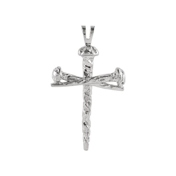 Men's 14k White Gold Polished Nail Cross Pendant 29 x 43mm